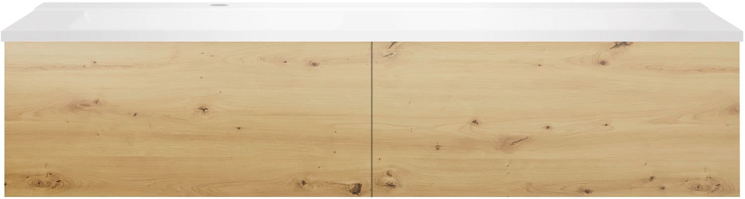 SOUS MEUBLE COFFEE 2 TIROIRS 140 CHENE DECOR URBAN+LAVABO GAUCHE BLANC MAT