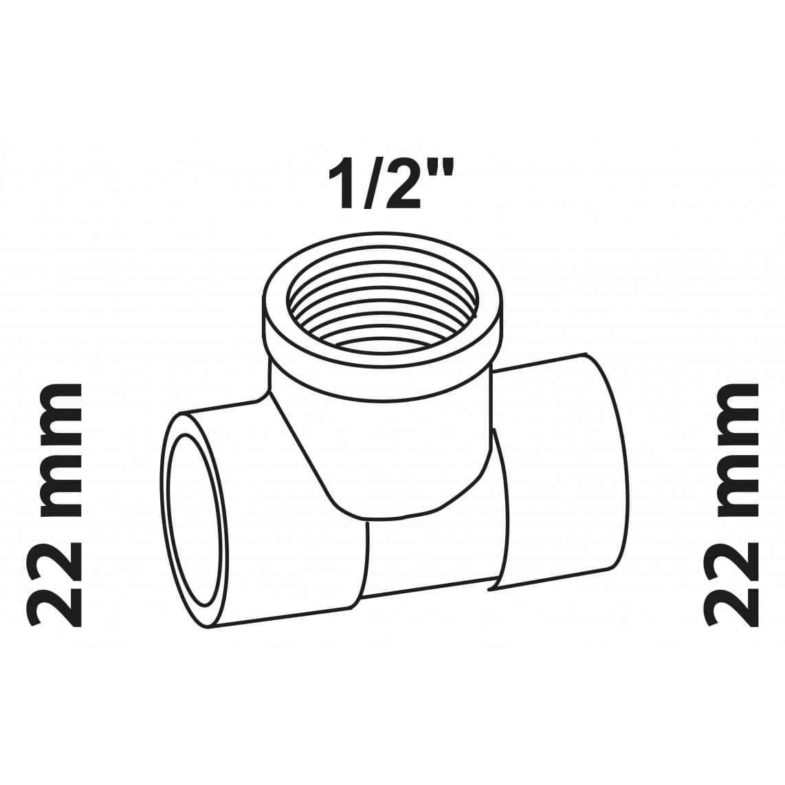 989058055 BR pièce en T, vierge, 22 mm x 1/2" F x 22 mm, 2 manchons (4130g)