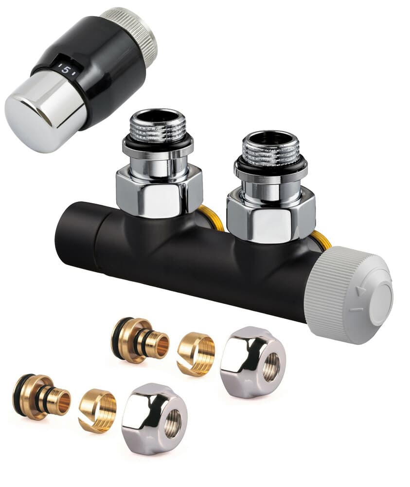 Resideo Therafix Design set raccordement mural droite 1/2" noir
