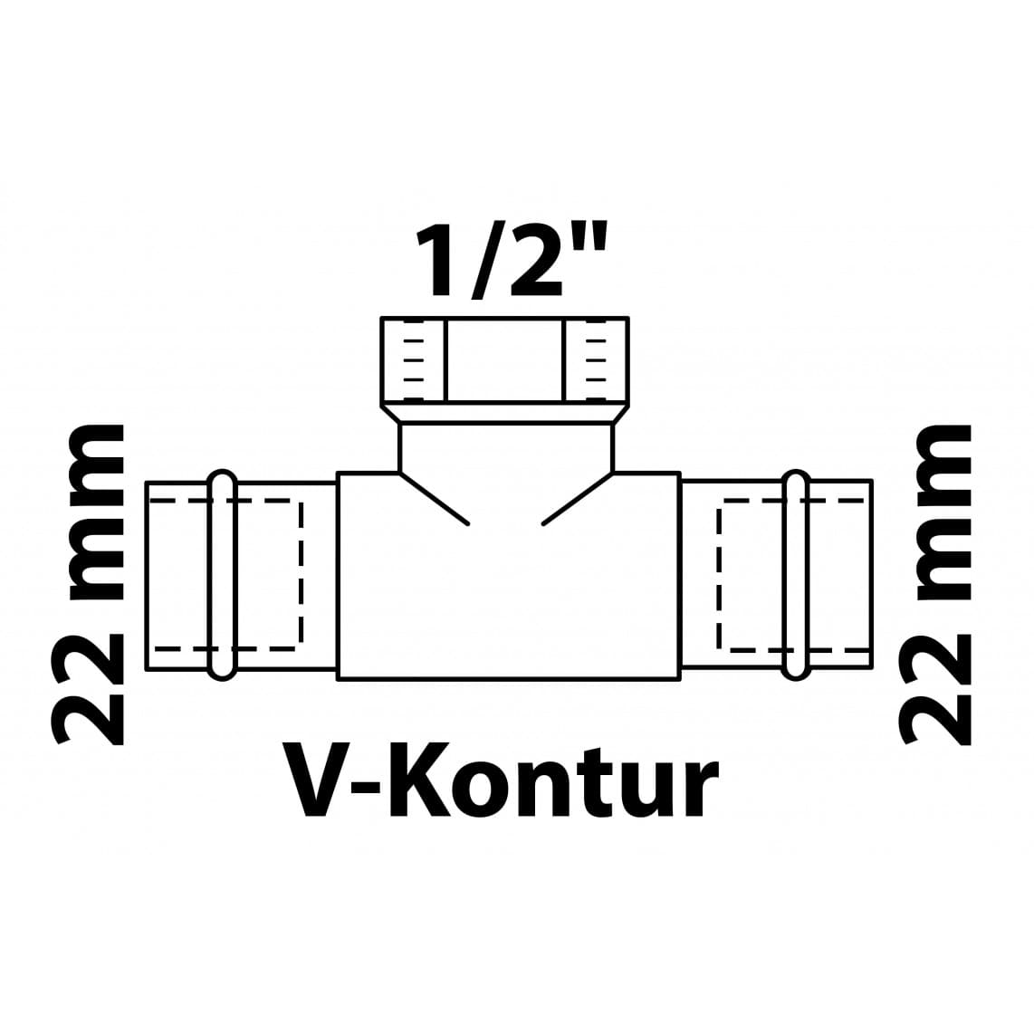 988625454 BR pièce en T, vierge, 22 mm x 1/2" F x 22 mm, 2 manchons, (P4130g)