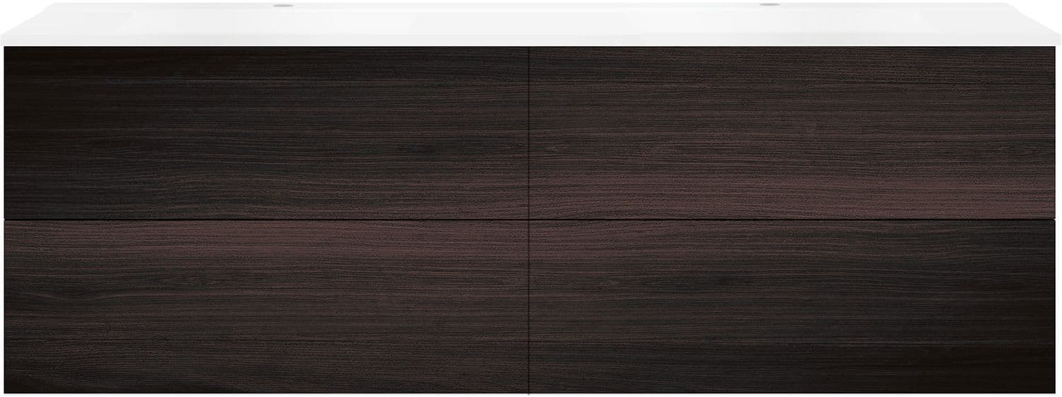 SOUS MEUBLE COFFEE 4 TIROIRS 180 DUO CHENE DECOR MOKKA +DOUBLE LAVABO BLANC MAT