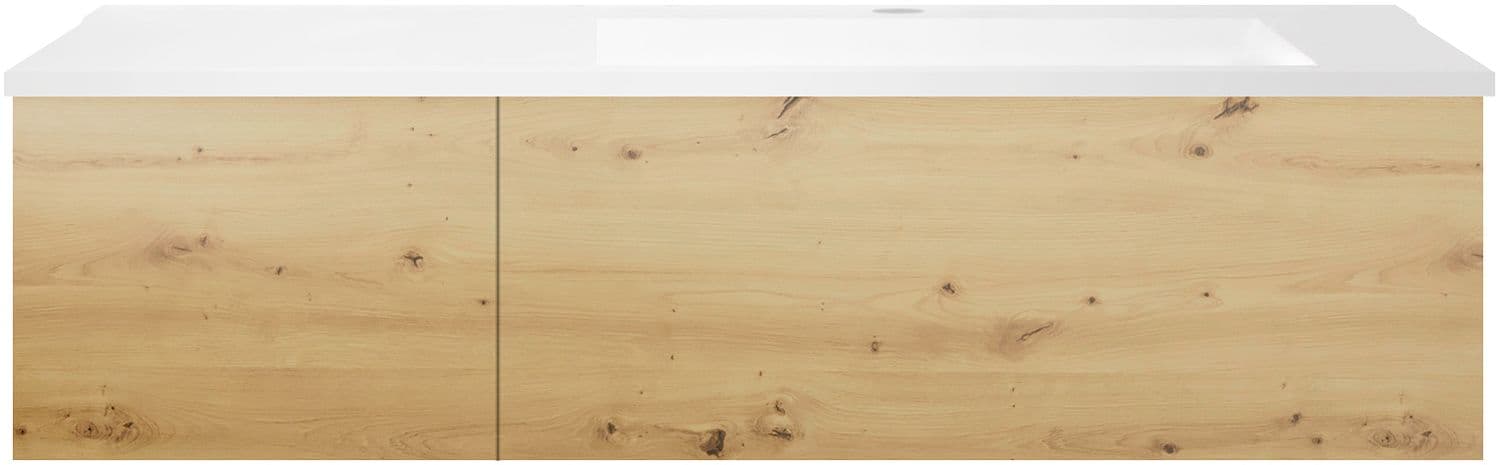SOUS MEUBLE COFFEE 2 TIROIRS 120 CHENE URBAN+LAVABO DROITE EN MARBRE SYNTHETIQUE BLANC MAT