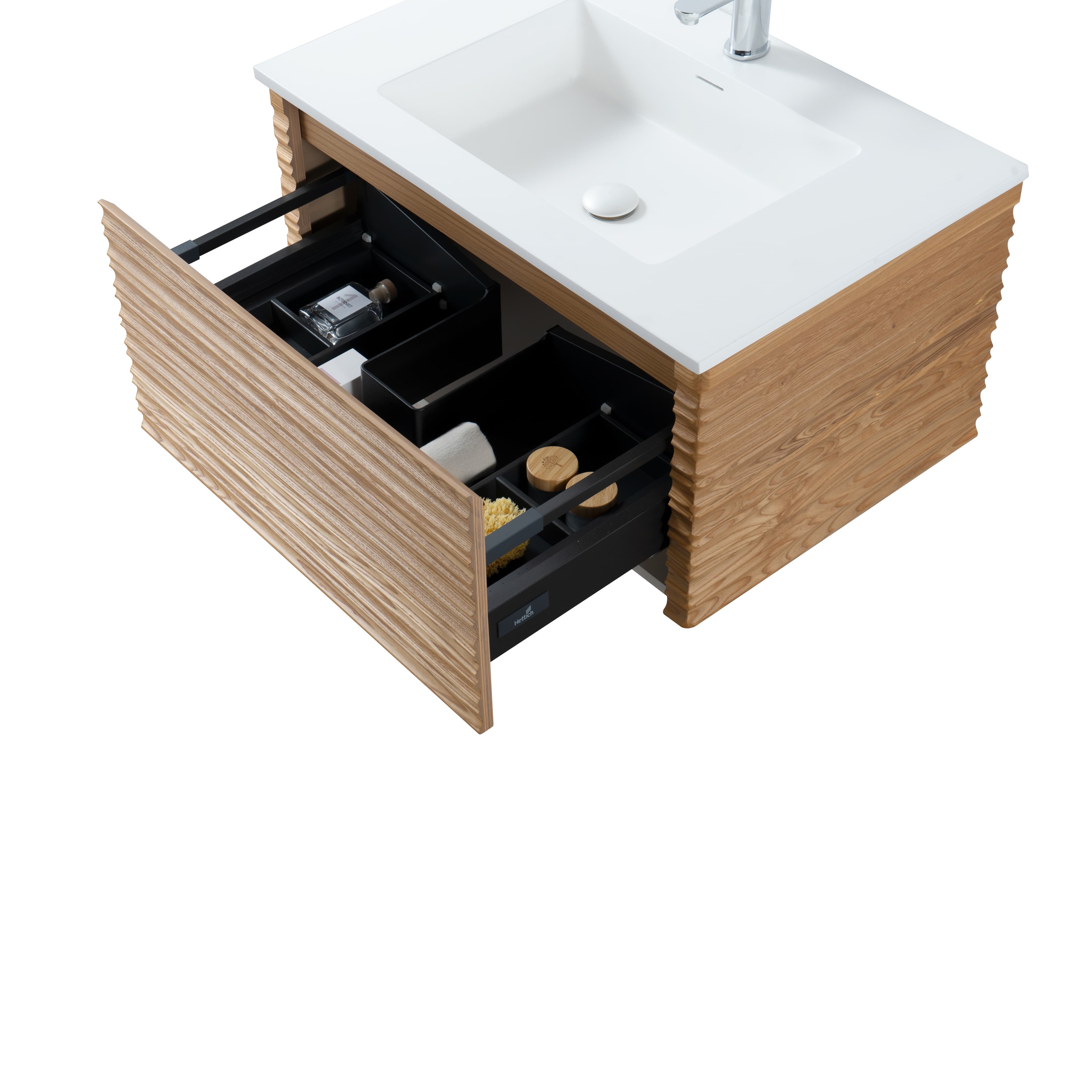 Kamellia meuble sous-vasque - 1 tiroir - sans Poignée - soft close – 79X40X52 cm - Noyer clair