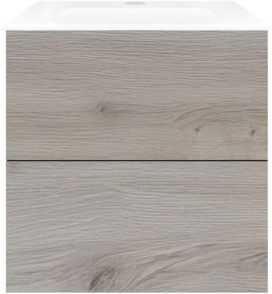 SOUS MEUBLE COFFEE 2 TIROIRS 60 CHENE ARGENT+LAVABO PORCELAINE BLANC