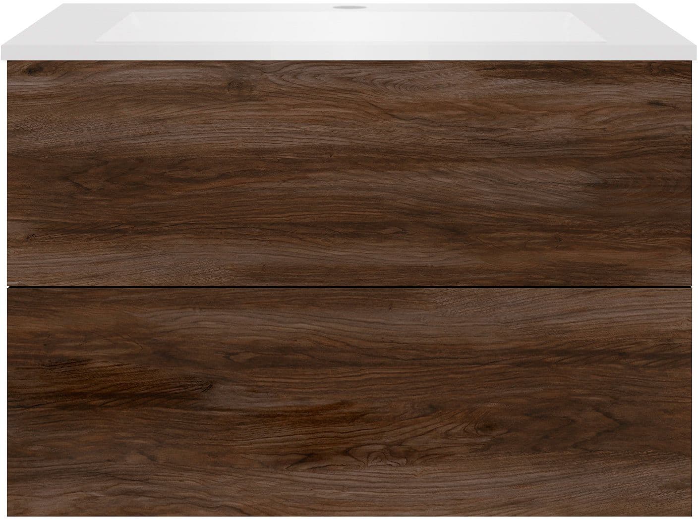 SOUS MEUBLE COFFEE 2 TIROIRS 90 NOYER VELOURS+LAVABO EN MARBRE SYNTHETIQUE BLANC