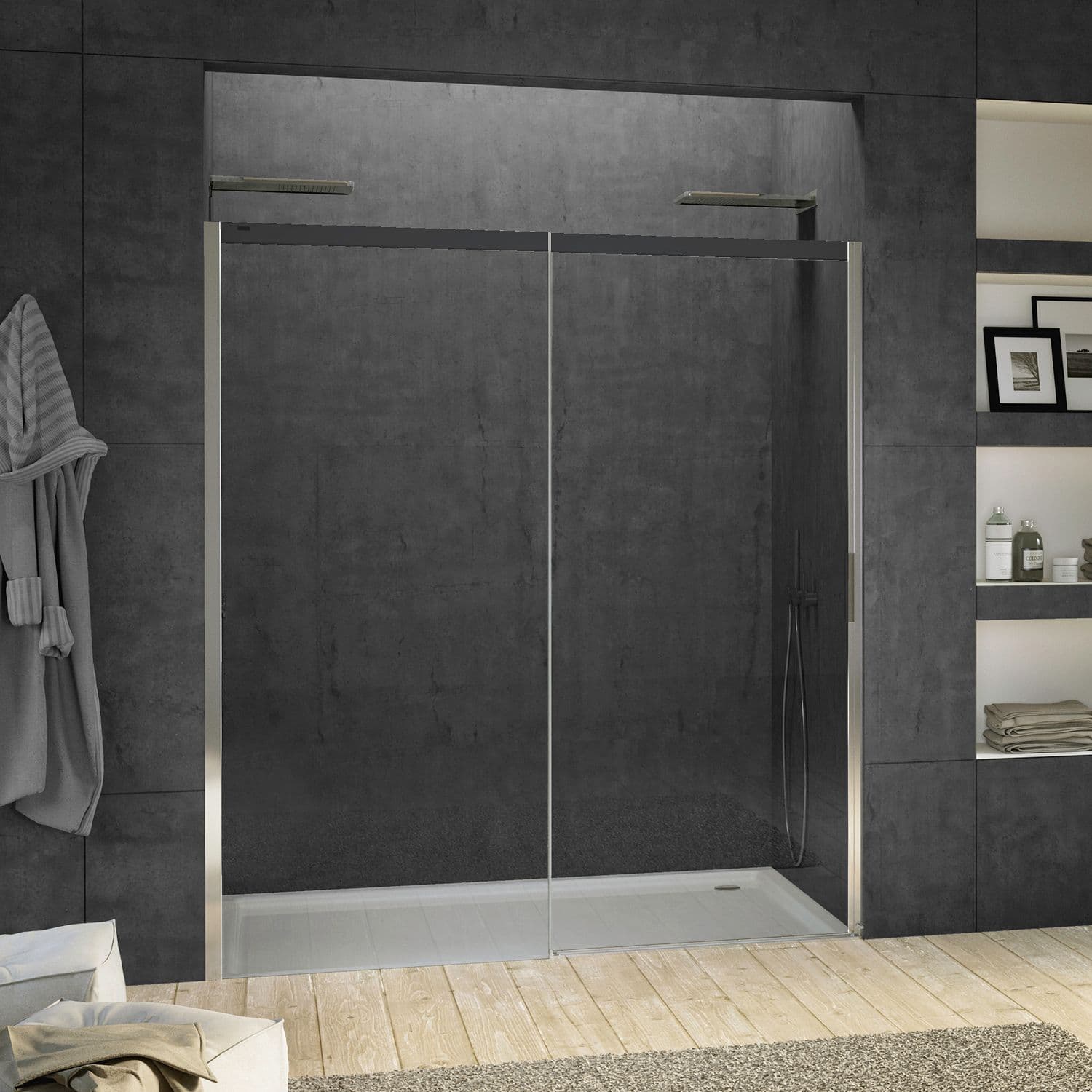 PORTE COULISSANTE NICHE SUITE 1460-1495 H2000 GAUCHE NANOTEC SOFTCLOSE NOIRE-CHROME/CLAIR