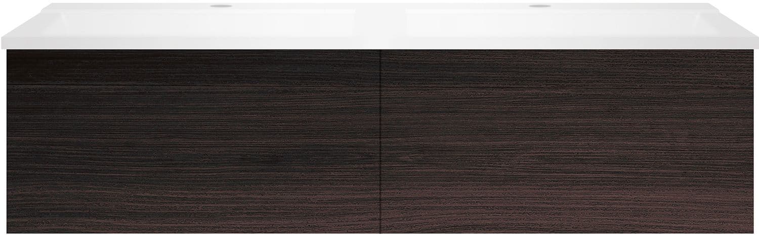 SOUS MEUBLE COFFEE 2 TIROIRS 120 DUO CHENE DECOR MOKKA +DOUBLE LAVABO BLANC MAT
