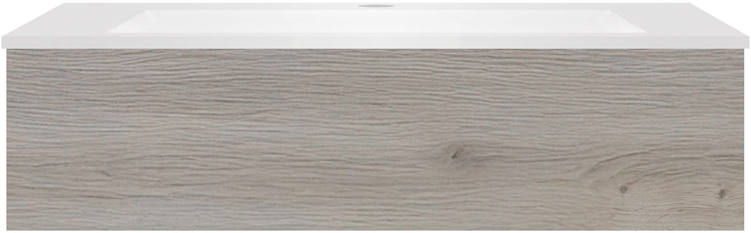 SOUS MEUBLE COFFEE 1 TIROIR 120 CHENE DECOR ARGENT+LAVABO EN MARBRE SYNTHETIQUE BLANC