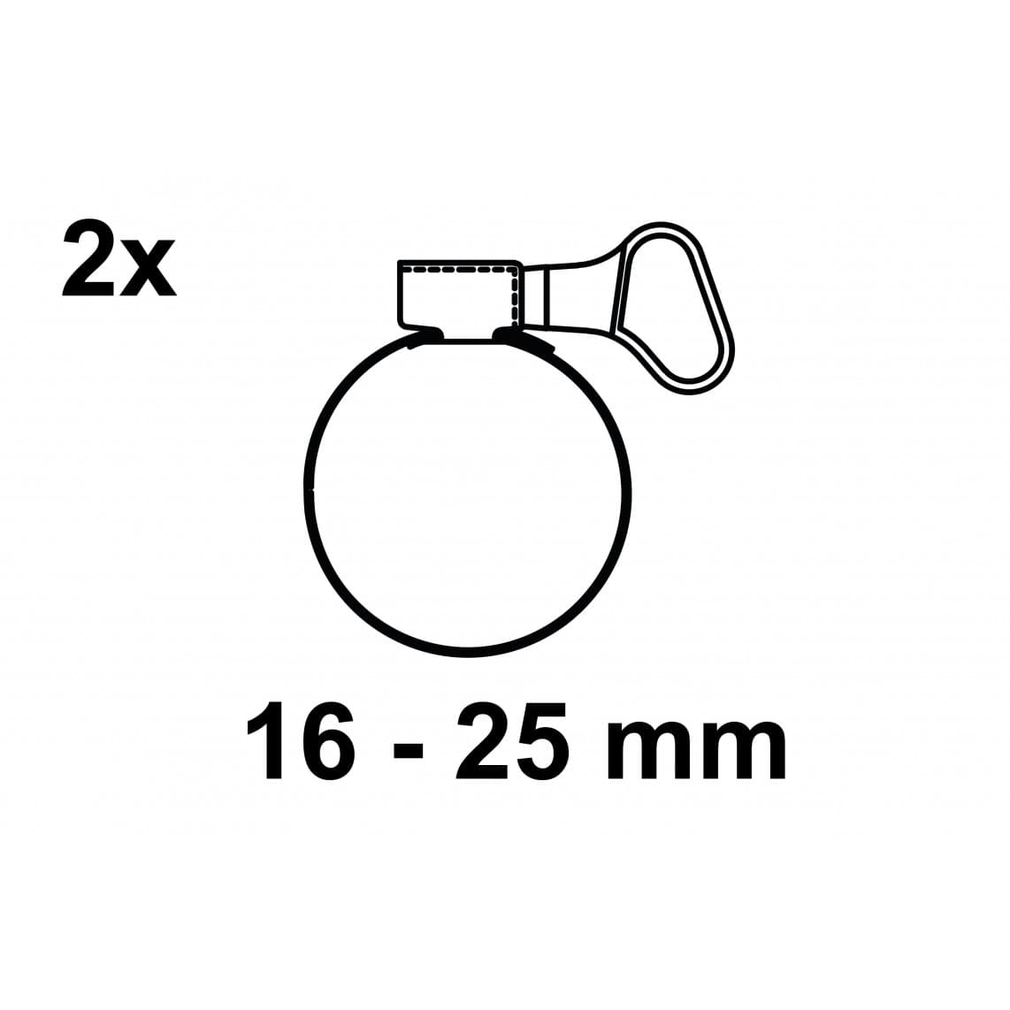 987361155 collier de serrage avec Poignée papillon 9 mm Largeur de bande, acier inoxydable, 16 - 25 mm (2x)