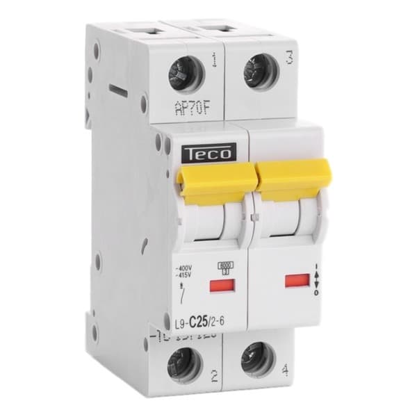 Disjoncteur 2 pôles 25A 6kA courbe C
