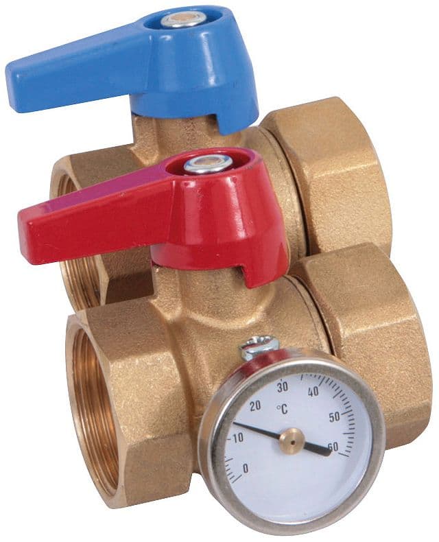 ROBINET A BILLE 4/4"F+THERMOMETRE HENCO CHAUFFAGE SOL SET=2PCS