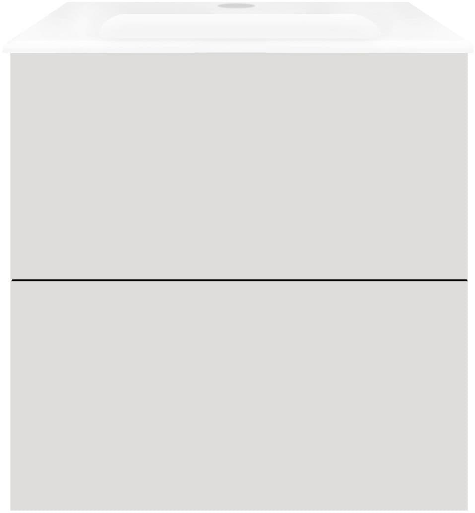 SOUS MEUBLE COFFEE 2 TIROIRS 60 GRIS VELOURS MAT+LAVABO PORCELAINE BLANC