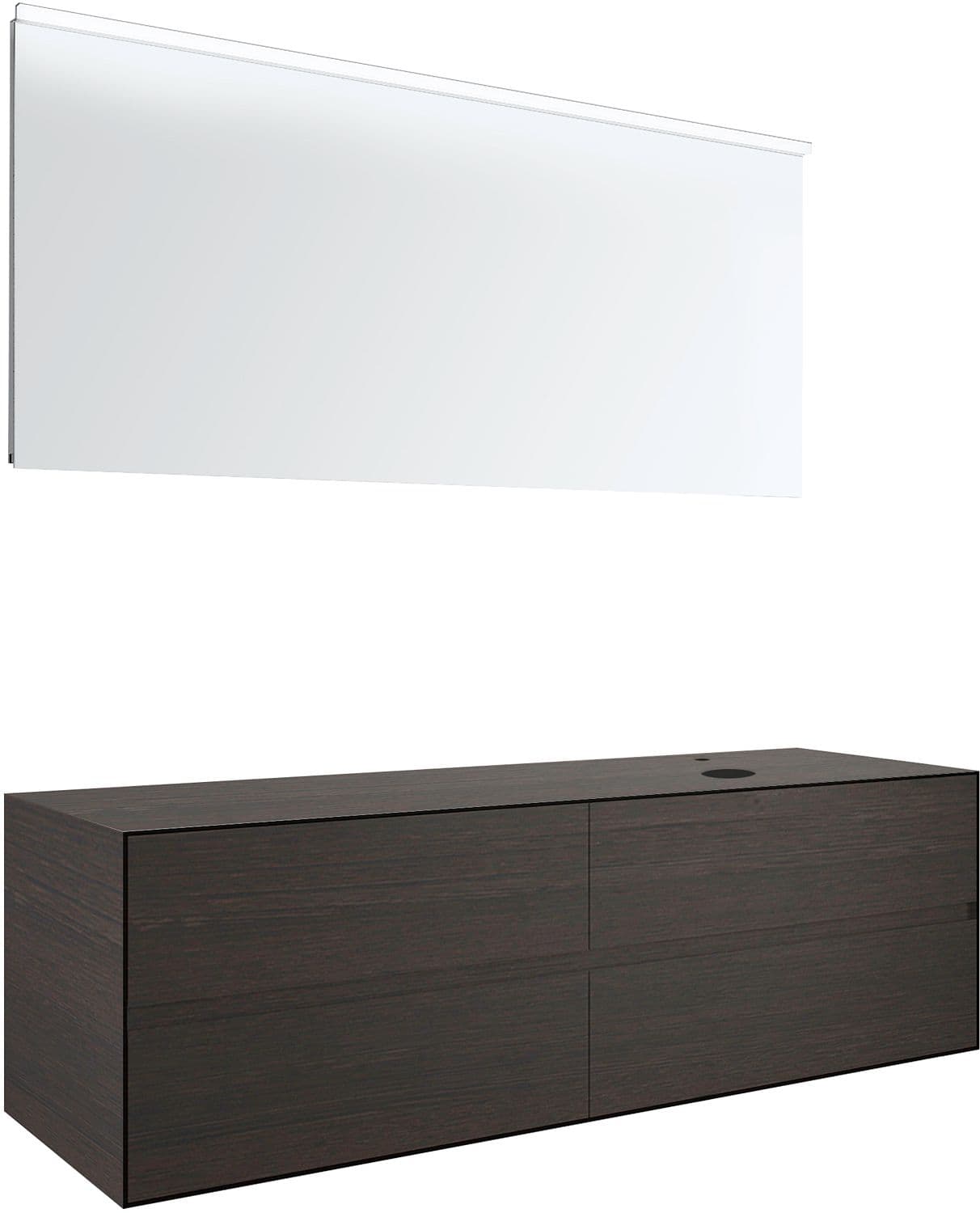 MEUBLE 4 TIROIRS+ TABLET POUR LAVABO A POSER DROITE TENSO 160CM +TROU ROBINET WENGE AVEC MIROIR