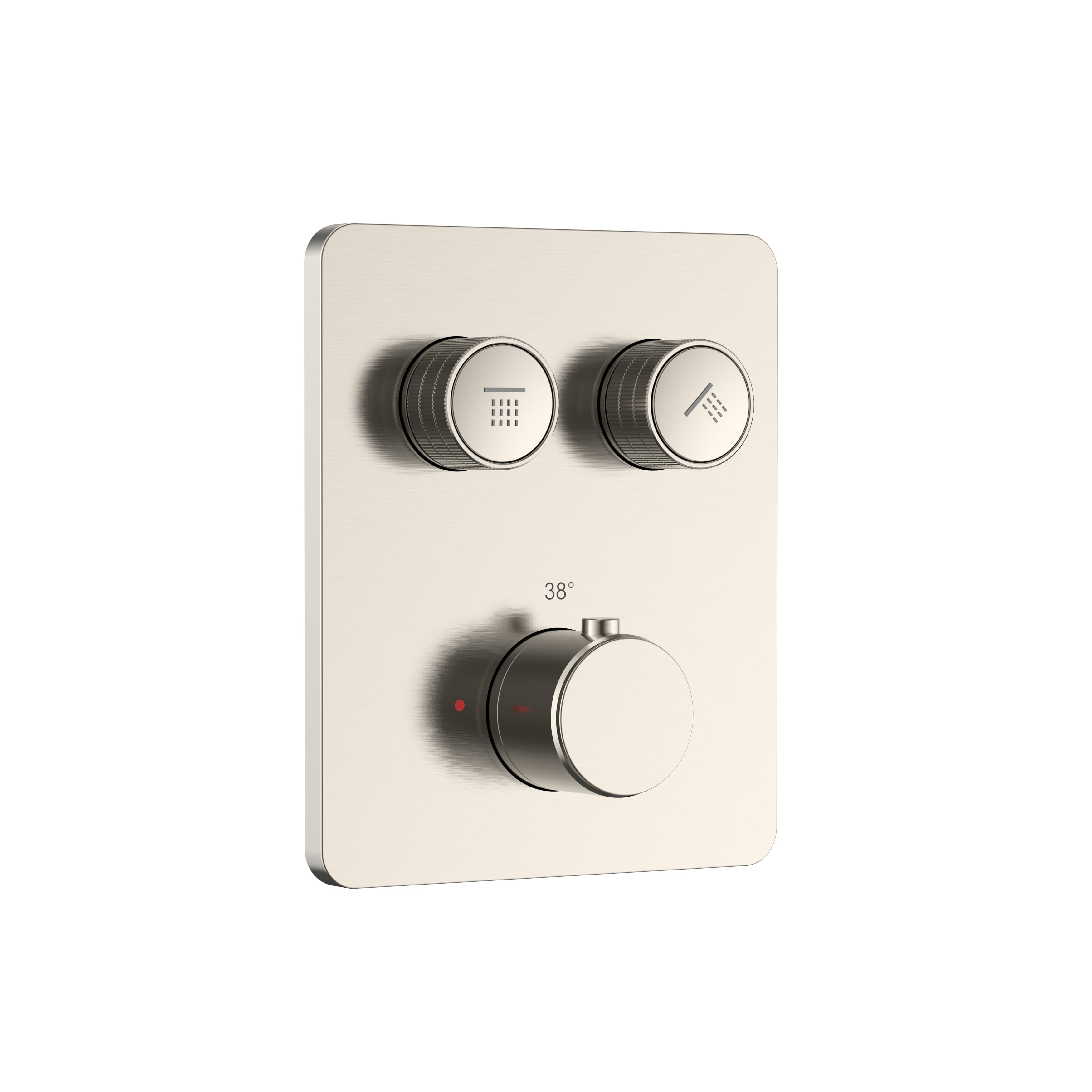 Stria shower mixer – 2-WAY – thermostatic – striated push buttons – recessed box – Belgaqua – brushed stainless steel