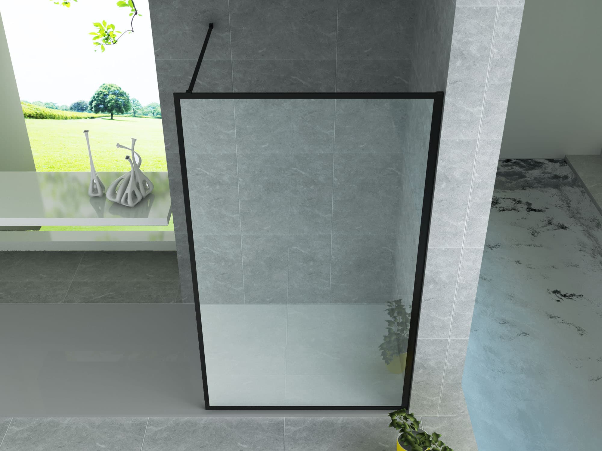 ALONI DOUCHE À L’ITALIENNE AVEC CADRE - 1400X2000MM - NOIR MAT-VERRE CLAIR