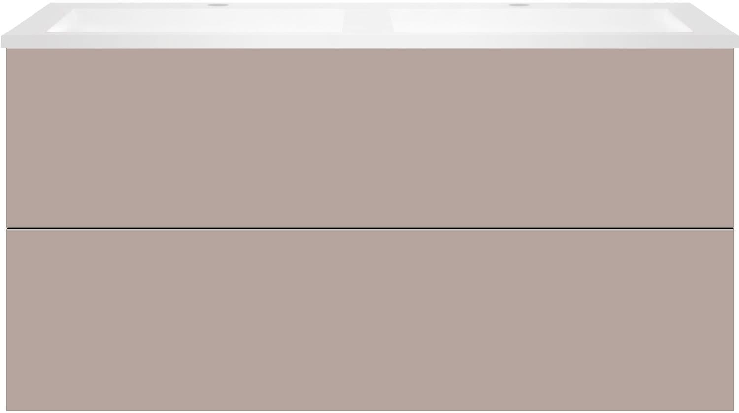 SOUS MEUBLE COFFEE 2 TIROIR 120 DUO GRIS BASALTE MAT + LAVABO DOUBLE EN MARBRE SYNTHETIQUE BLANC MAT