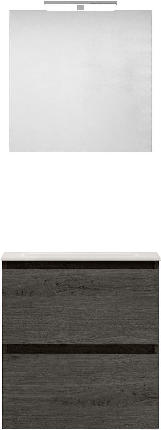 MEUBLE FORM 60CM SOLO 2 TIROIR MARBRE DE SYNTHESE +MIROIR CHENE GRAPHIT