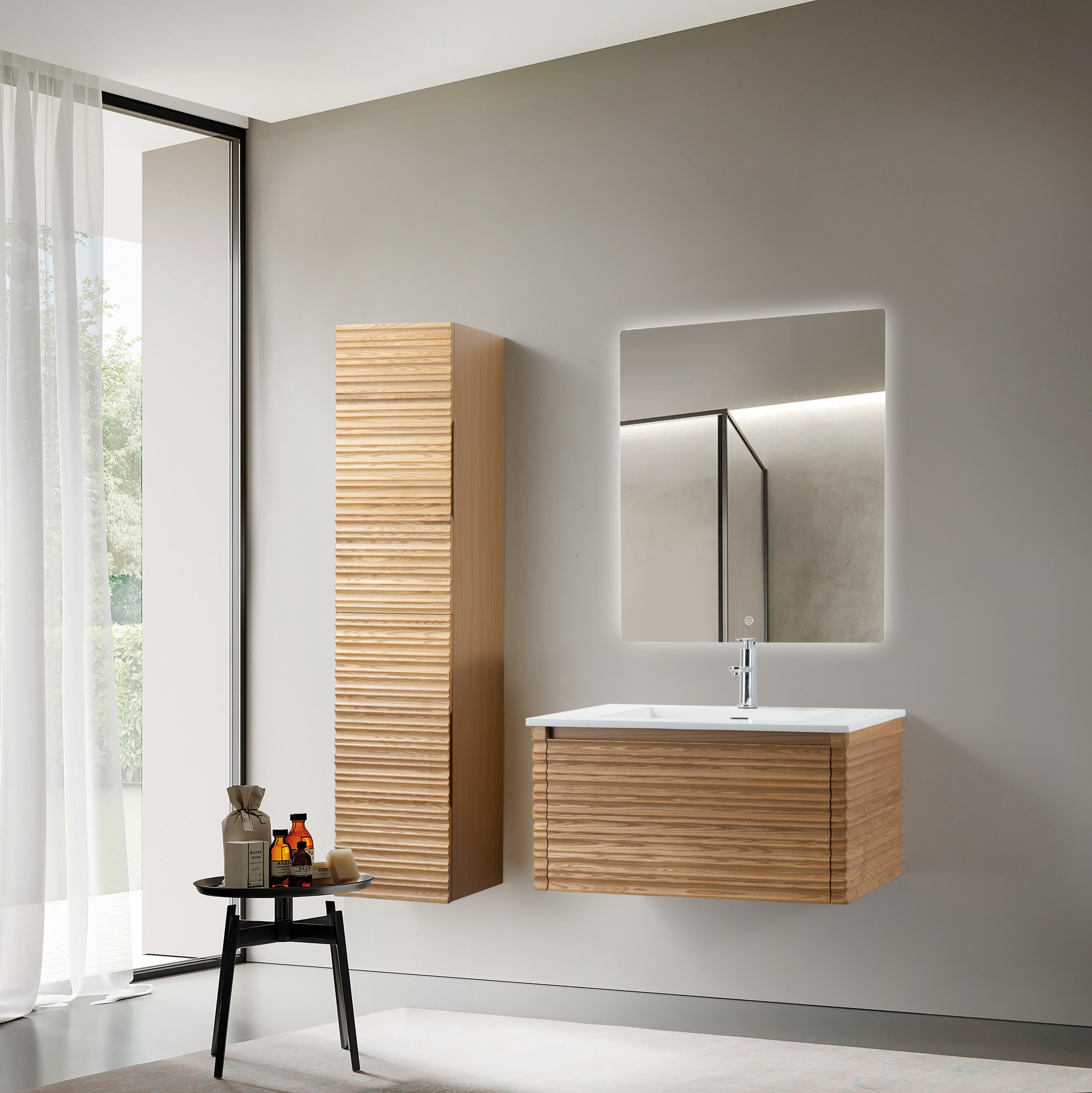 WONDA SQUARE SLIM LAVABO - 1 VASQUE - AVEC TROP-PLEIN - 1 TROU ROBINET - MARBRE COMPOSITE - 80X1,6X52,5 CM - BLANC MAT
