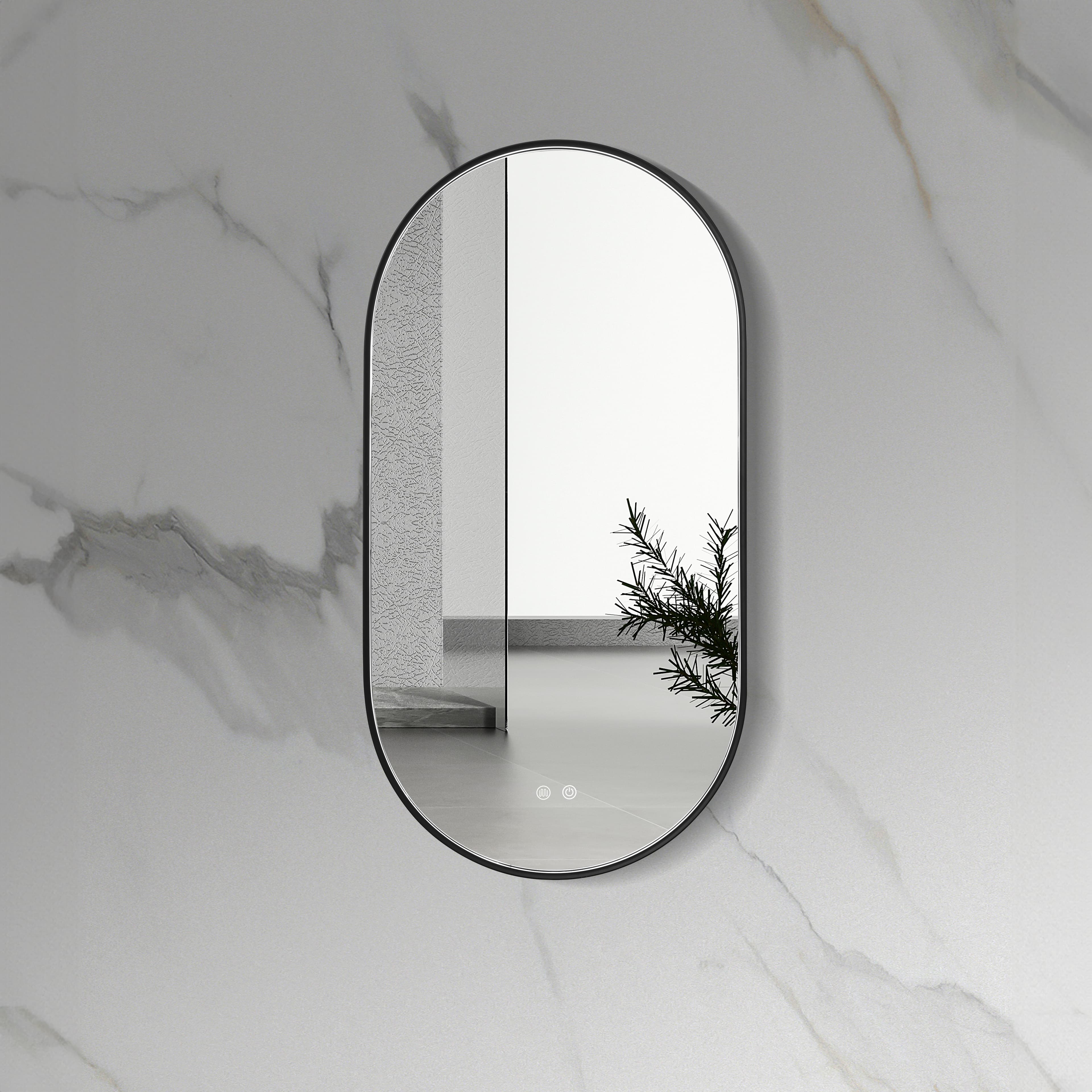 ALONI AVALO MIROIR - AVEC ÉCLAIRAGE LED - OVALE - AVEC CADRE - AVEC CHAUFFAGE - TEMPÉRATURE DE COULEUR LED 3500-6500K - 50X100CM - NOIR MAT
