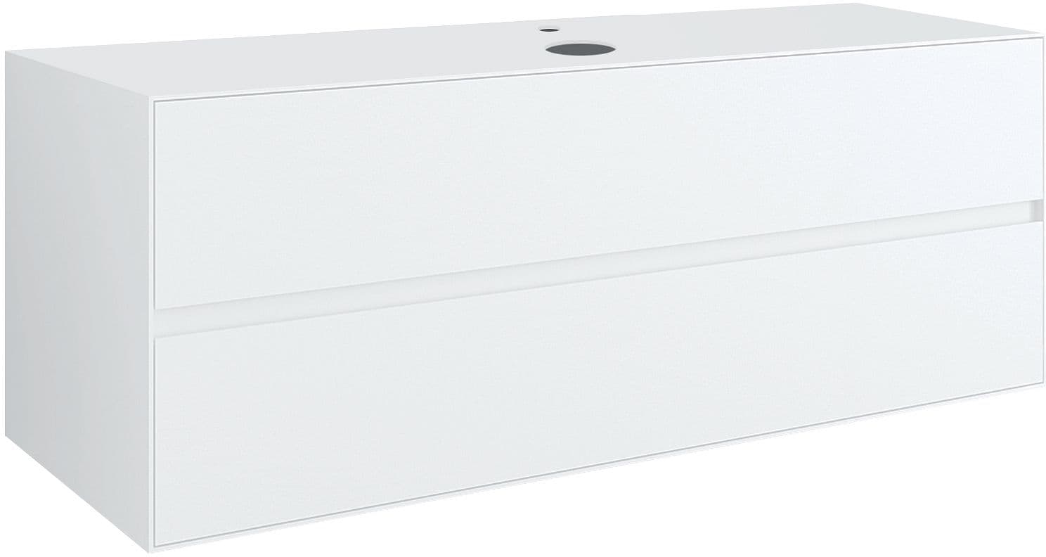 SOUS MEUBLE 2 TIROIRS+ TABLET POUR LAVABO A POSER CENTRAL TENSO 140CM +TROU ROBINET BLANC