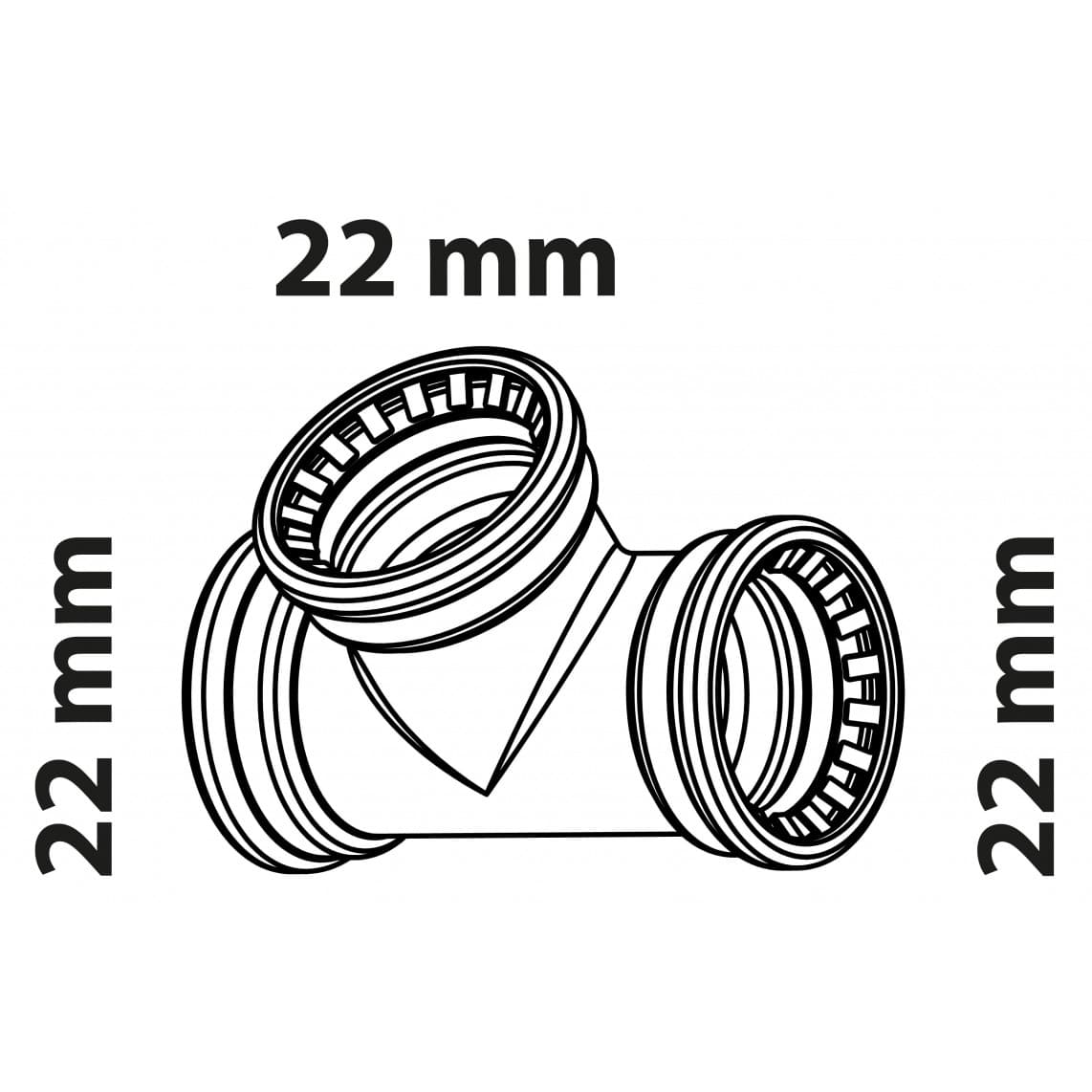 989473317 CU pièce en T, vierge, 22 mm, 3 manchons, (S130)