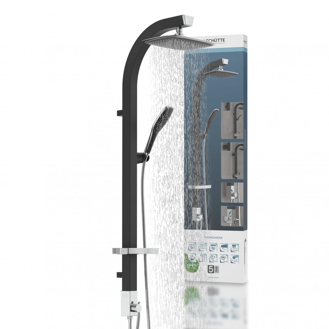 60060 MADAGASKAR Set douche de pluie, noir mat/ chromé
