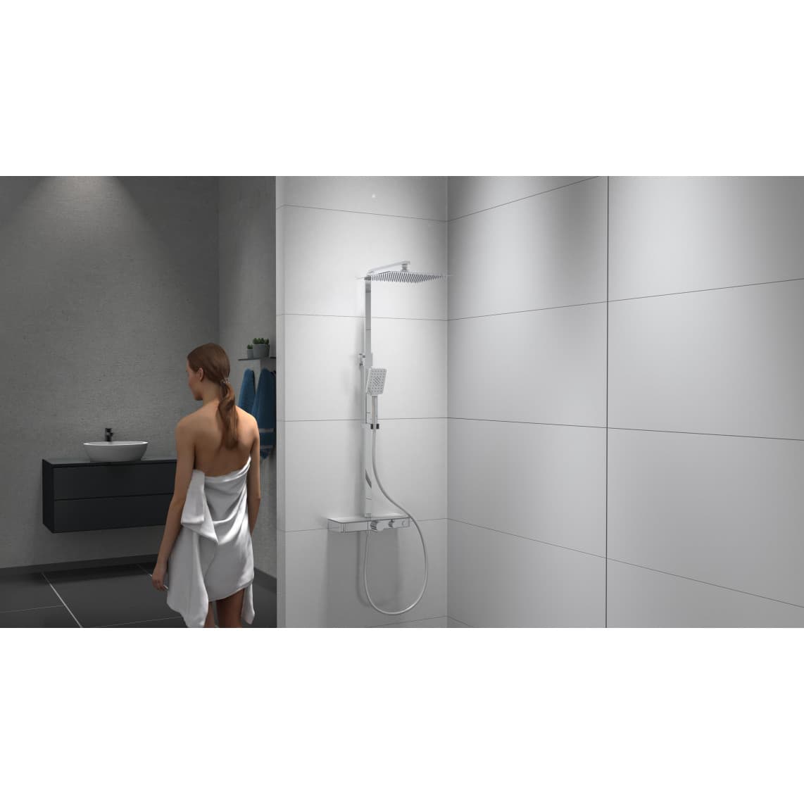 60530 OCEAN Overhead shower set, chrome/white, with thermostatic mixer, with tray