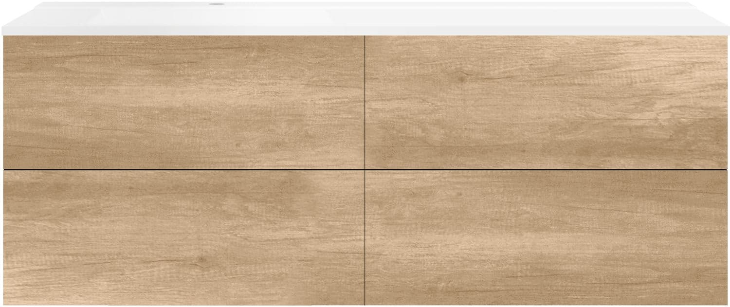 SOUS MEUBLE COFFEE 4 TIROIRS 160 CHENE DECOR CACHMIRE+LAVABO GAUCHE BLANC