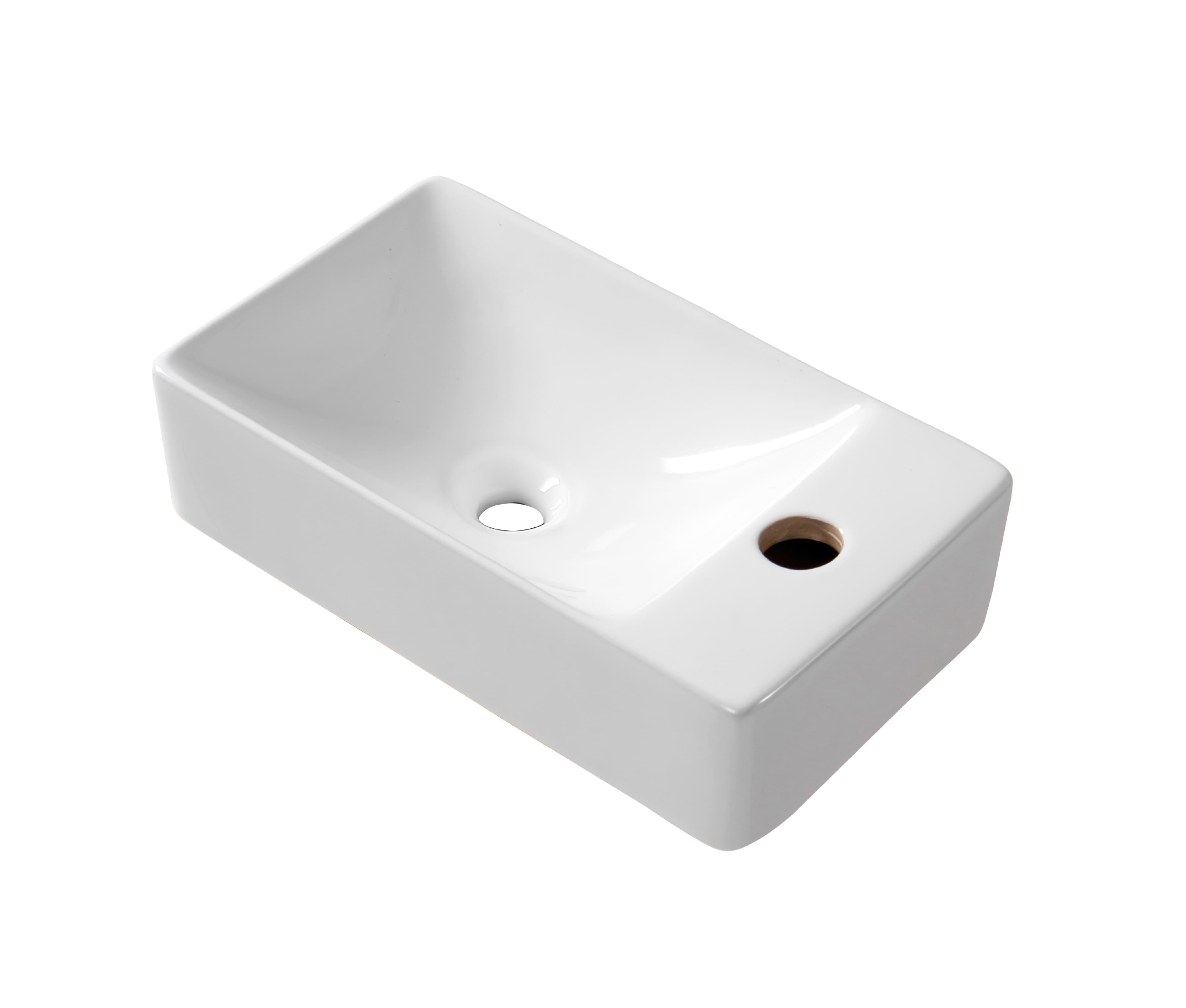 ALONI LAVE-MAINS – SANS TROP-PLEIN – TROU DE ROBINET À DROITE – CÉRAMIQUE – 38X10X22CM – BLANC BRILLANT