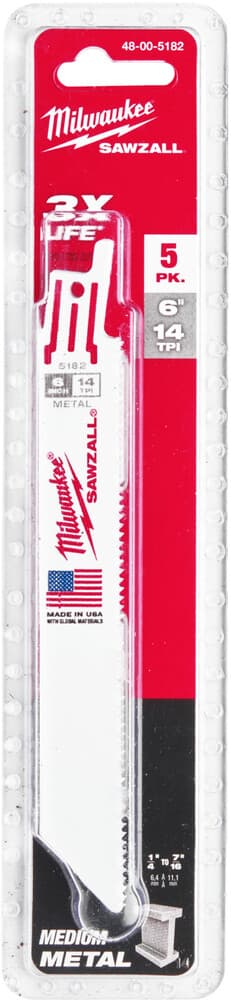 Milwaukee lame de scie sabre S bimétal 150 mm 18 dents (lot de 5)