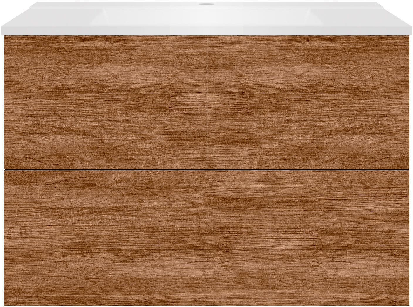 SOUS MEUBLE COFFEE 2 TIROIRS 90 TECTONA DECOR CANNELLE+LAVABO BLANC