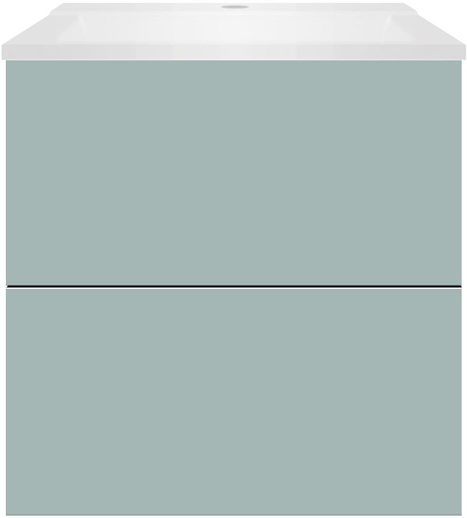 SOUS MEUBLE COFFEE 2 TIROIRS 60 BLEU AZUR DOUX MAT+LAVABO BLANC MAT