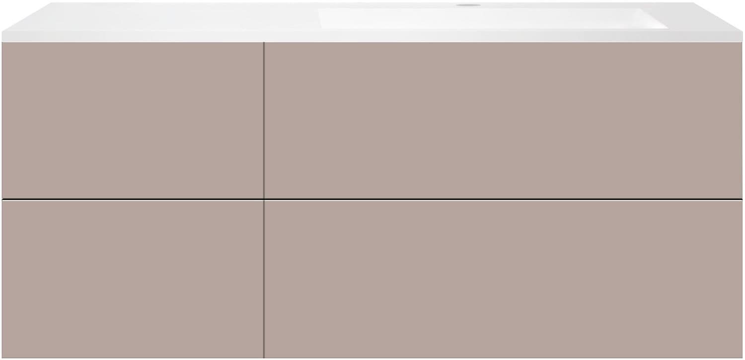 SOUS MEUBLE COFFEE 4 TIROIRS 140 MAT BASALTGRIJS+LAVABO DROITE EN MARBRE SYNTHETIQUE BLANC MAT