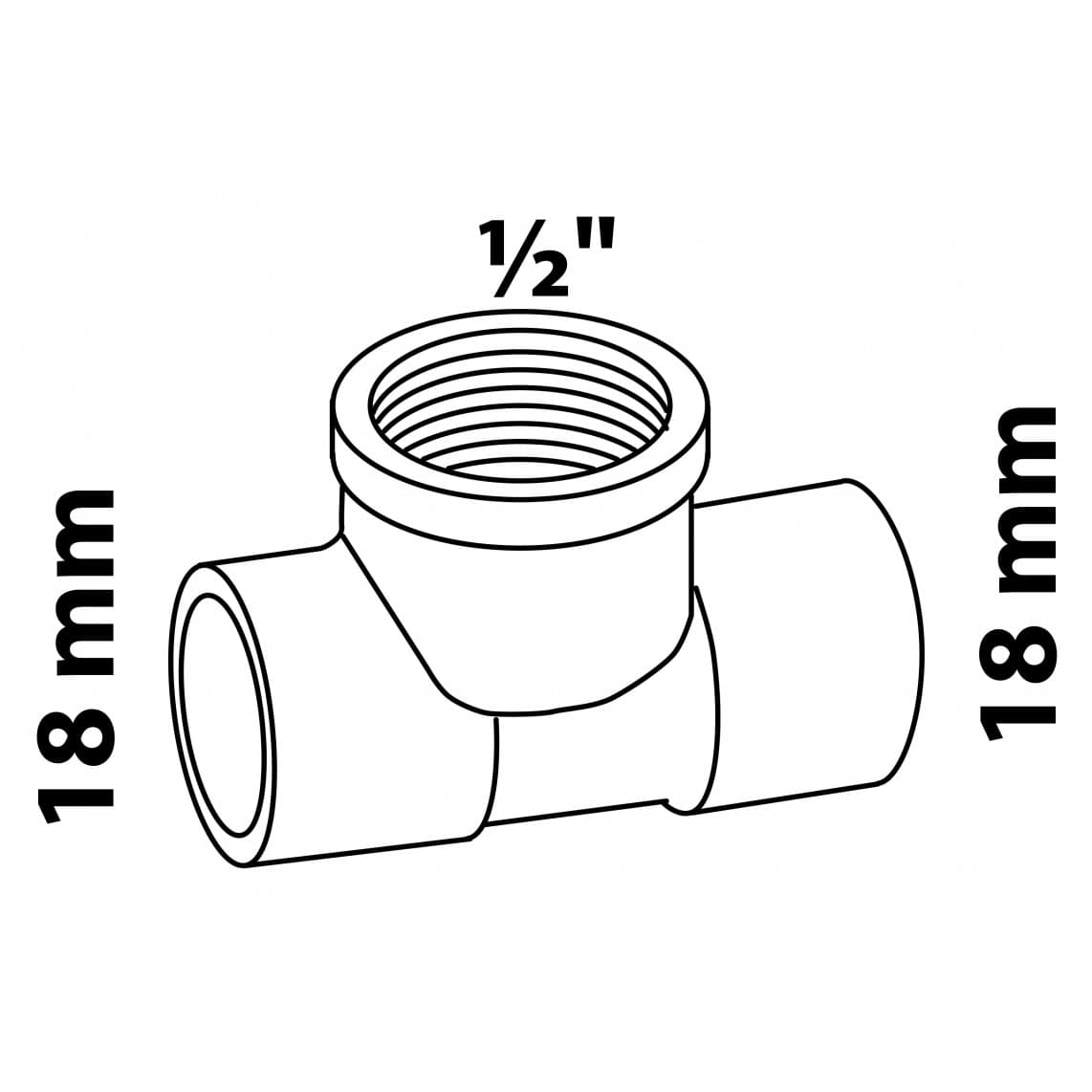 989053017 BR pièce en T, vierge, 18 mm x 1/2" F x 18 mm, 2 manchons (4130g)