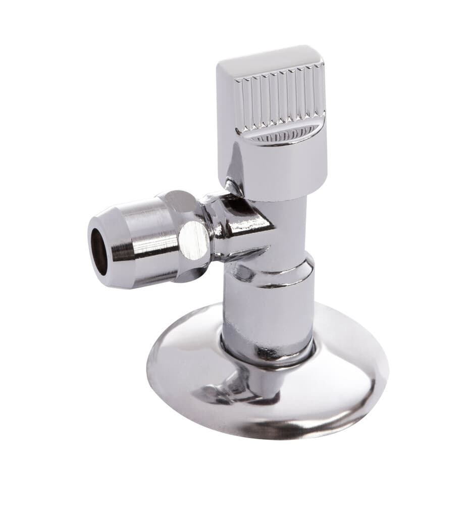 robinet équerre à bille 1/2" x D 10 rosace écrou long