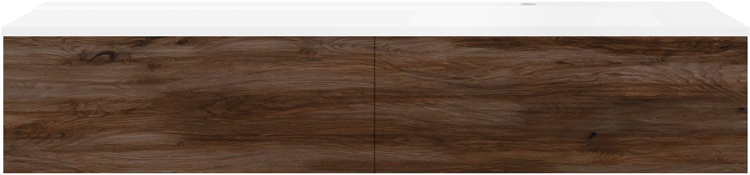 SOUS MEUBLE COFFEE 2 TIROIRS 160 NOYER DECOR VELOURS+LAVABO DROITE BLANC MAT