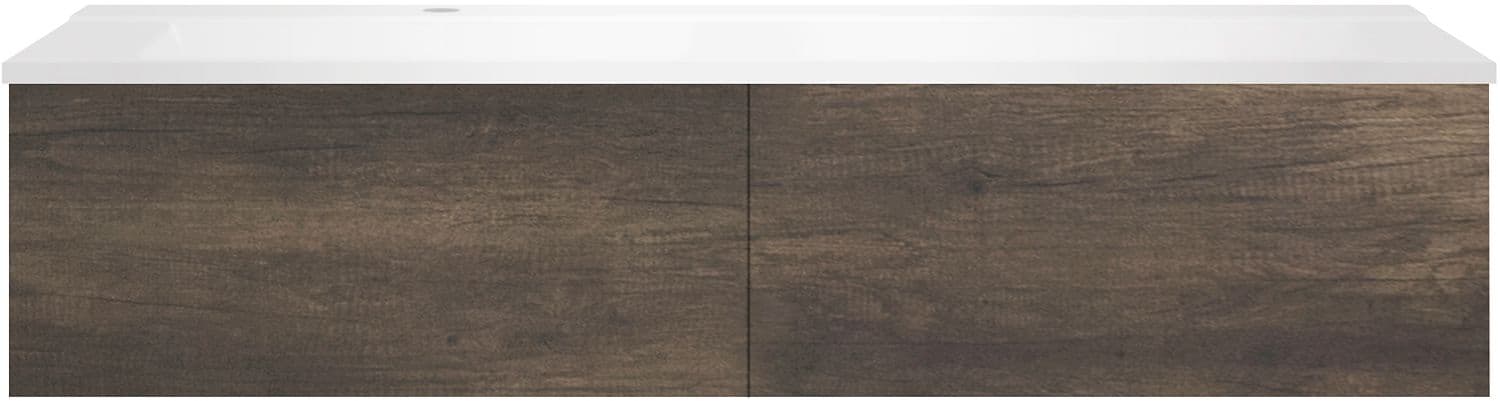 SOUS MEUBLE COFFEE 2 TIROIRS 140 CHATAIGNE+LAVABO GAUCHE BLANC MAT