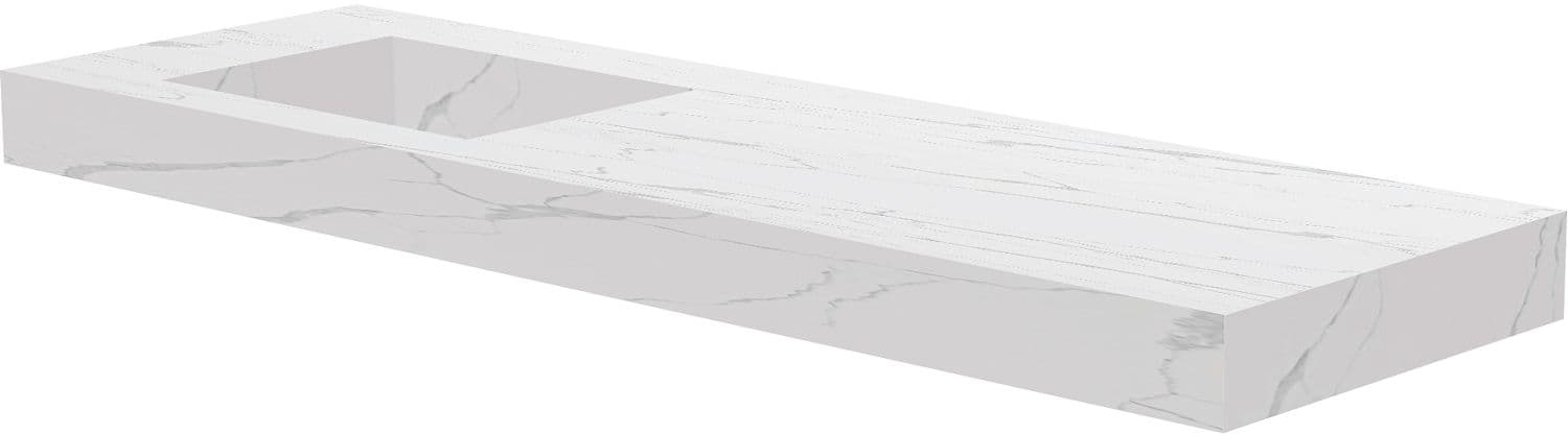 TABLET MARBRE CERAMIQUE LAVABO S GAUCHE L160 H10 SANS TROU ROBINET WHITE CALACATTA
