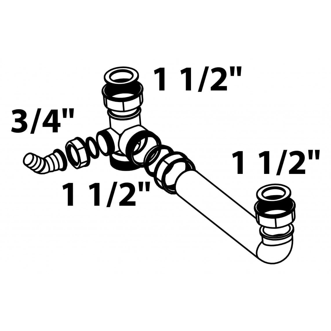 98837048 KS Évier double-Raccord d'évacuation, blanc, 1 1/2" x 40 mm, avec 3/4" Raccordement de l'appareil