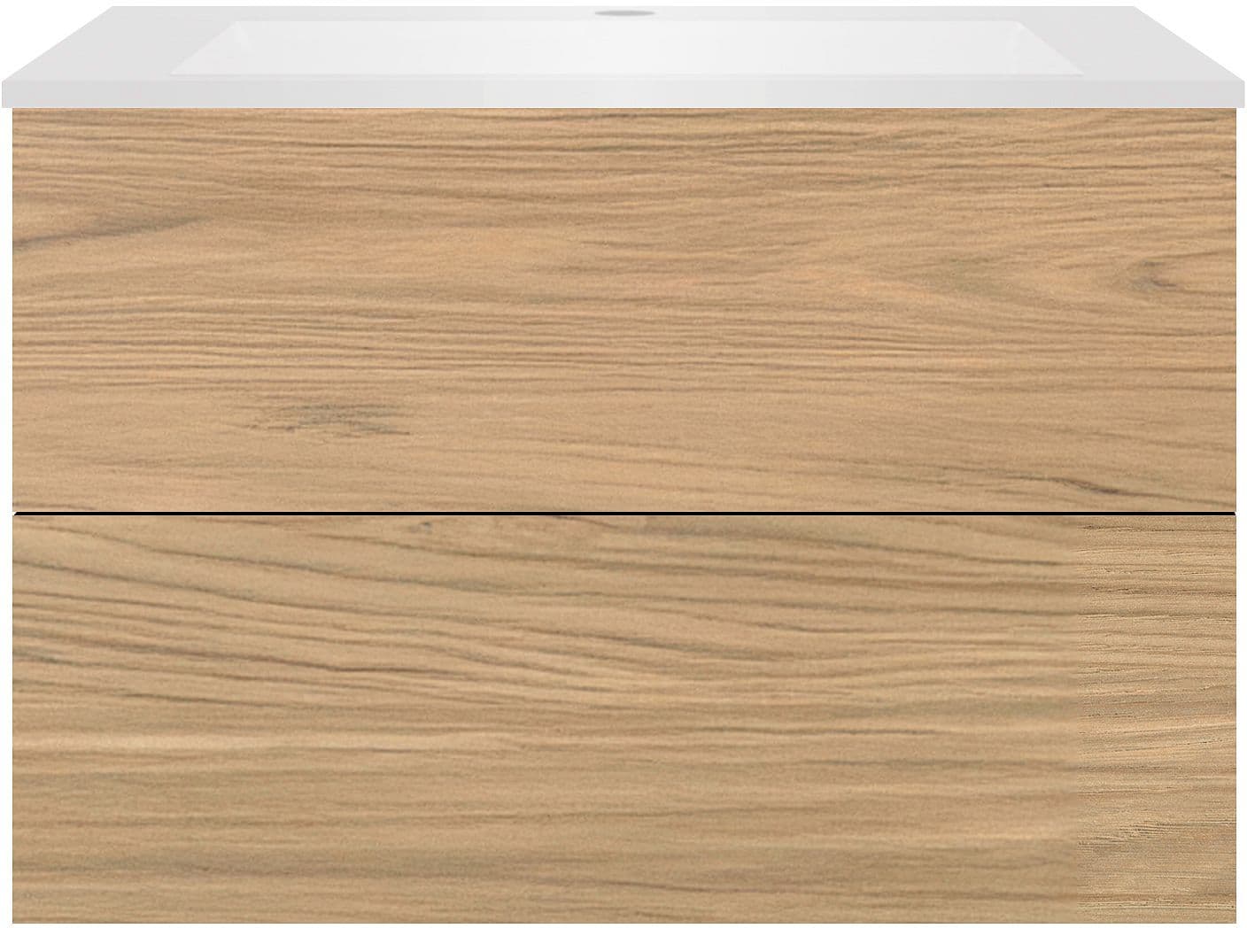 SOUS MEUBLE COFFEE 2 TIROIRS 90 CHENE CLASSIQUE +LAVABO EN MARBRE SYNTHETIQUE BLANC