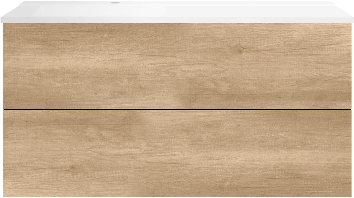 SOUS MEUBLE COFFEE 2 TIROIRS 120 CHENE DECOR CACHMIRE+LAVABO GAUCHE BLANC