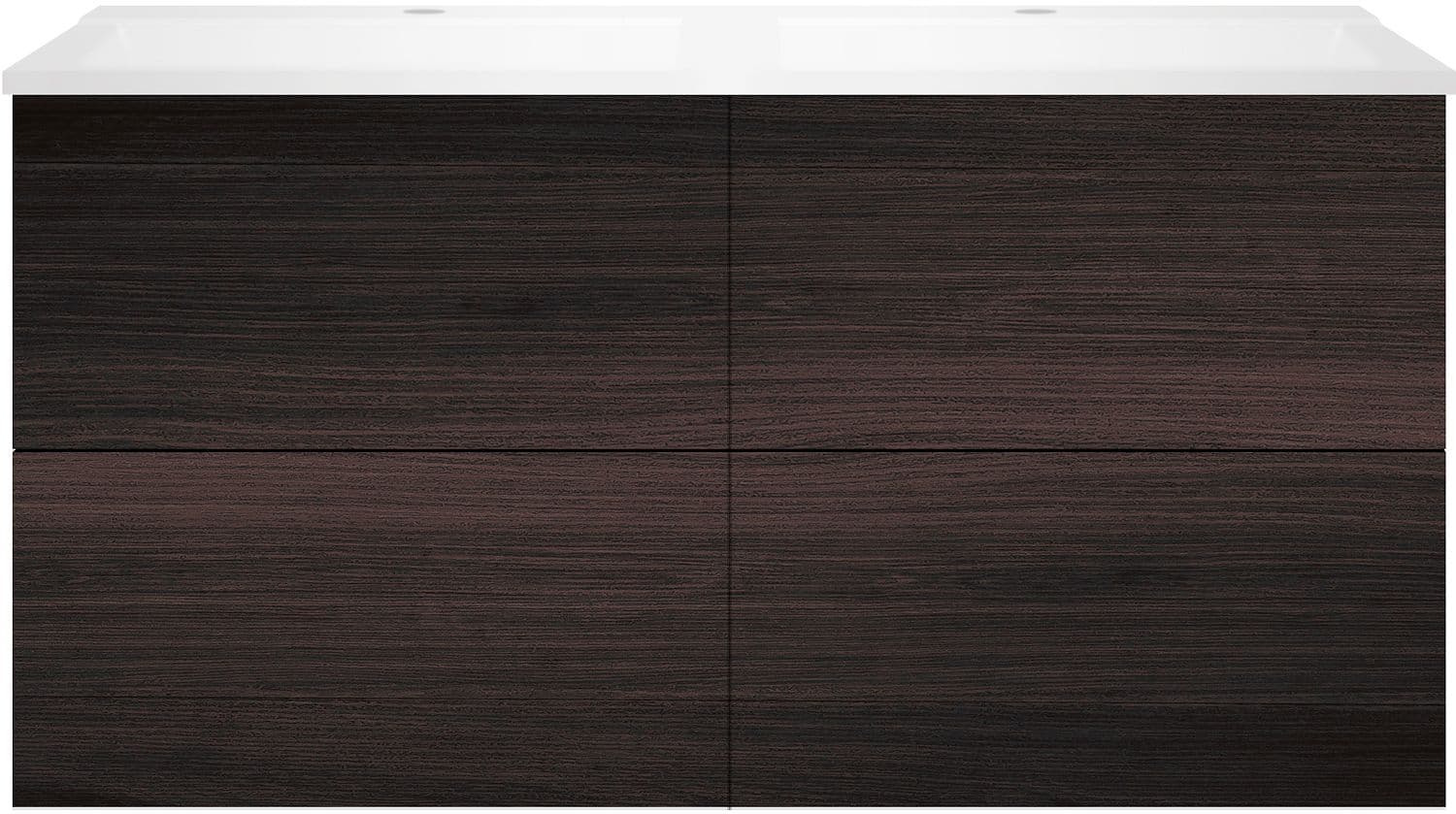 SOUS MEUBLE COFFEE 4 TIROIRS 120 DUO CHENE DECOR MOKKA +DOUBLE LAVABO BLANC MAT