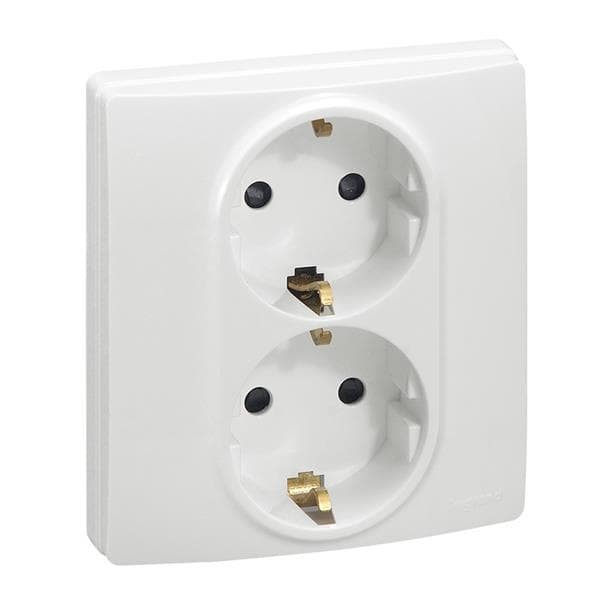 Niloé prise 2 pôles + T double compac schuko 16A Blanc à griffes
