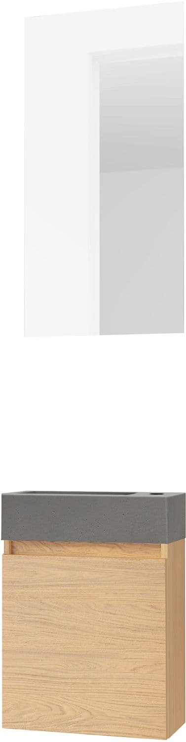 LAVE-MAINS FORM MINI BETON/ 1 PORT/MIROIR CHENE BRONZE