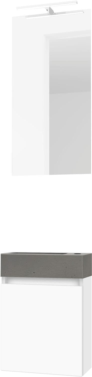 LAVE-MAINS FORM MINI BETON/ 1 PORT/MIROIR/LUMIERE LED BLANC