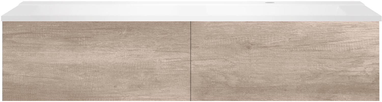 SOUS MEUBLE COFFEE 2 TIROIRS 140 CHENE DECOR FLANELLE+LAVABO DROITE BLANC MAT