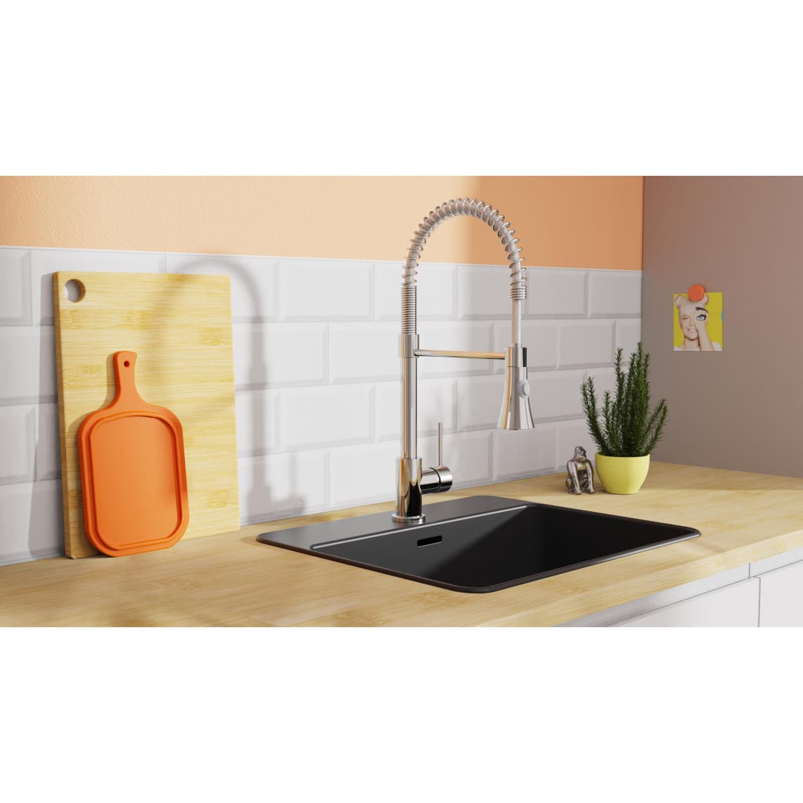 NI183ESCR-PR LEON Sink mixer, chrome, with pull-out sprayer