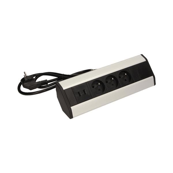 Furniture socket with Usb charger and 1.8m cable. 3 x 250Vac / 16A; 3680W; IP20; 2 x Usb; cabel leng