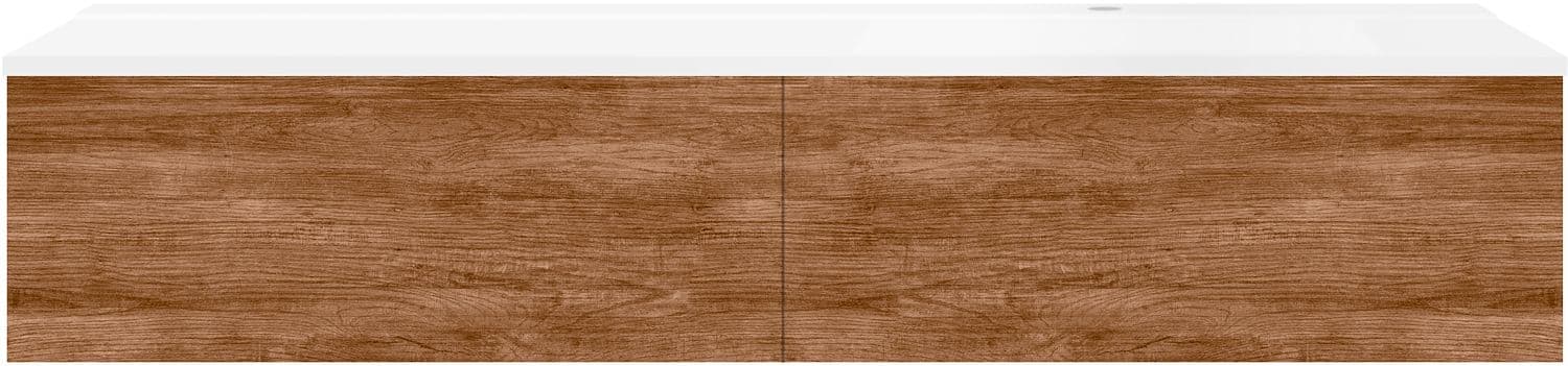 SOUS MEUBLE COFFEE 2 TIROIRS 160 TECTONA DECOR CANNELLE+LAVABO DROITE BLANC