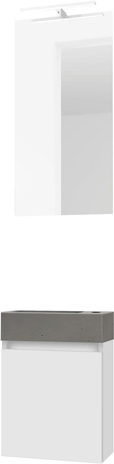 LAVE-MAINS FORM MINI BETON/ 1 PORT/MIROIR/LUMIERE LED POUDRE BLANC